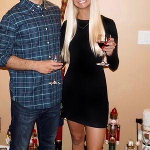 black long sleeve ribbed bodycon dress